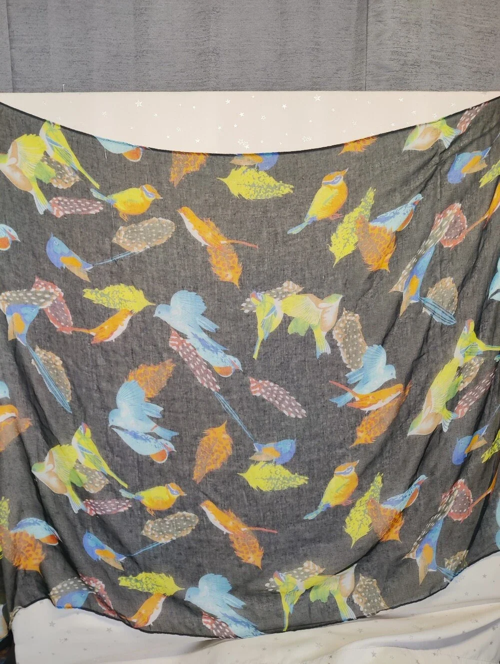 Bird Print Scarf Lot of 2 Lightweight Sheer Viscose Polyester 1 Oversized Wrap
